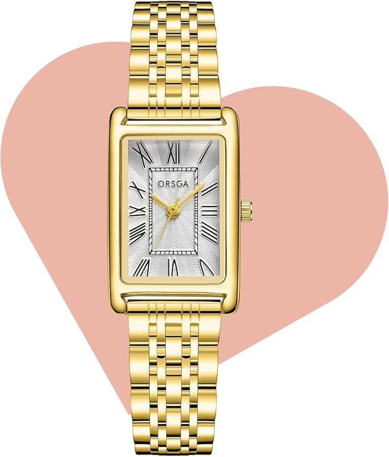 CIVO Gold Ladies Watches Rectangular Stainless Steel Leather Strap Watches for Women Analogue Qua... | Amazon (UK)