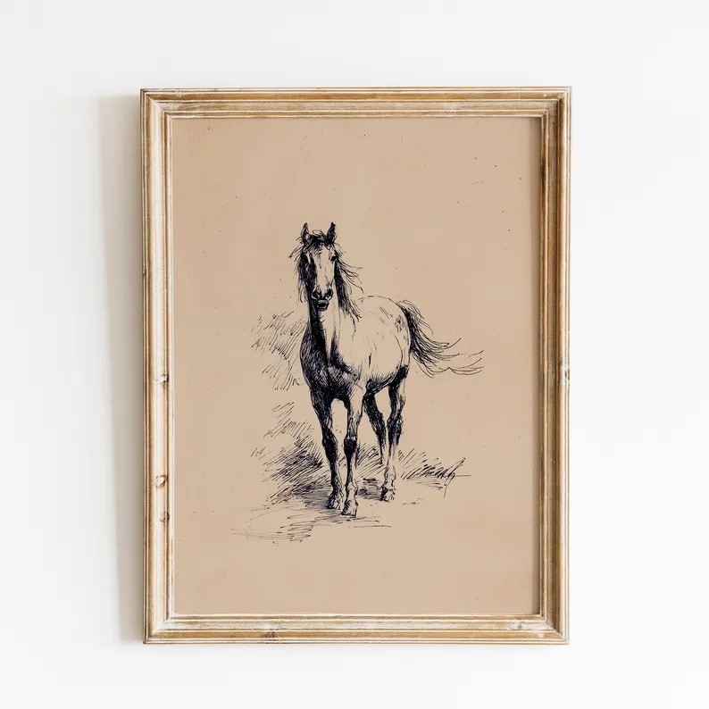 Vintage Horse Sketch Print | Minimal Horse Portrait | Rustic Horse Wall Art | Minimalist Western ... | Etsy (Global)