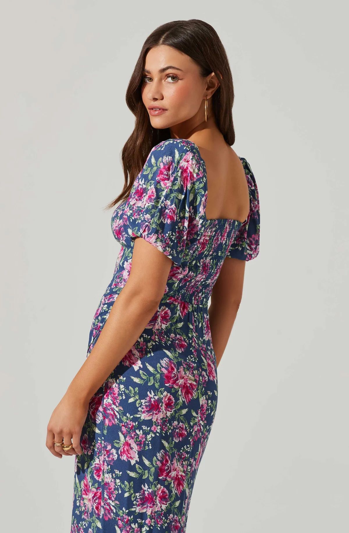 Floral Square Neck Slit Front Midi Dress | ASTR The Label (US)