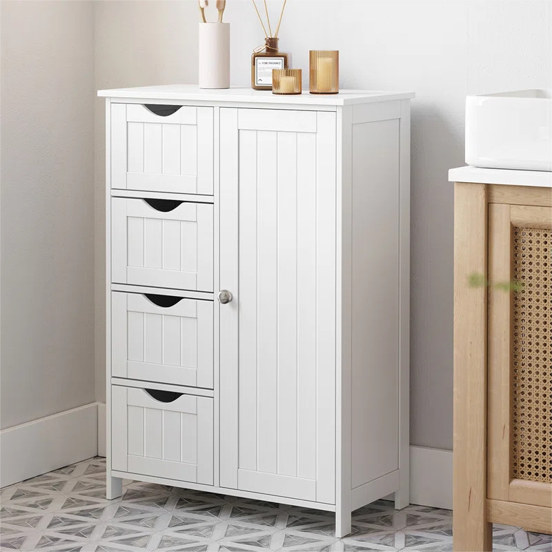 Manhattan Bathroom Floor Storage Cabinet, Bathroom Cabinet Freestanding, with 4 Drawers, Adjustab... | Wayfair North America