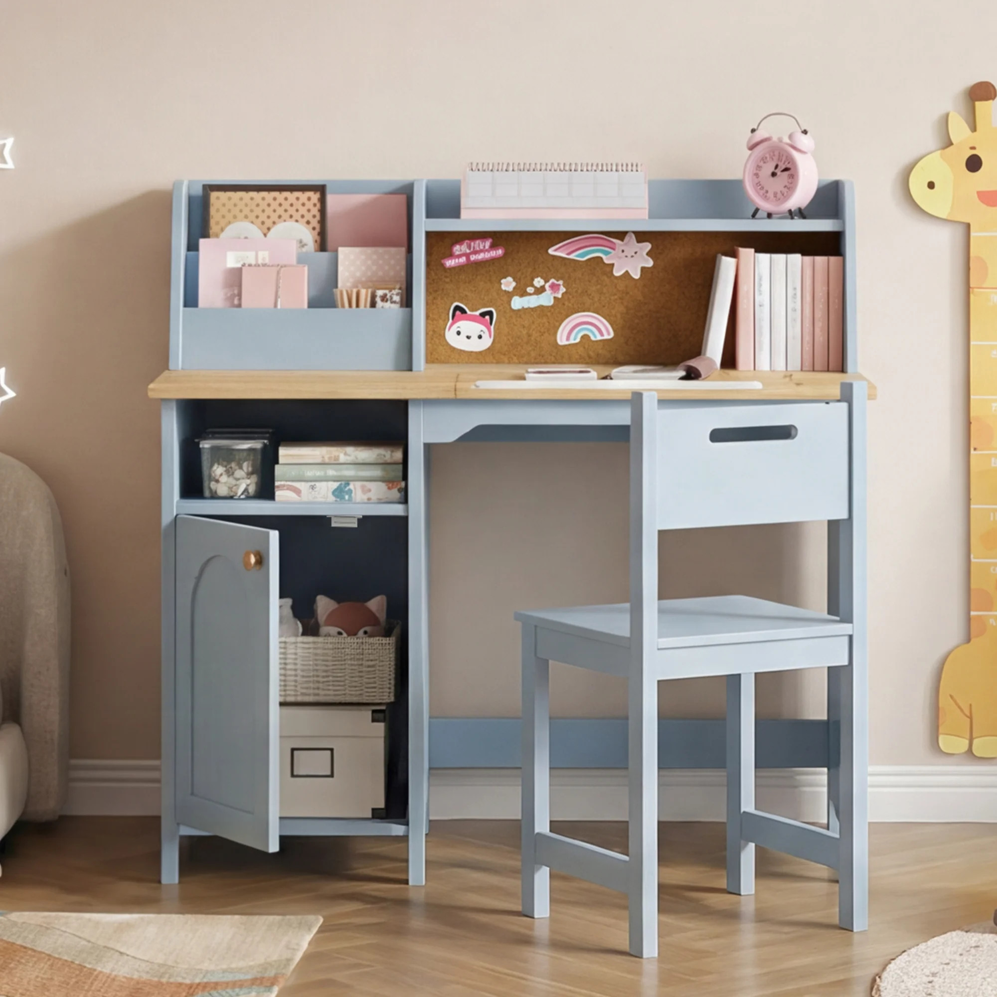 Zoomie Kids 35.4" W Kids Study Desk with Hutch and Tiltable Desktop and Chair Set & Reviews - Wayfair Canada | Wayfair North America