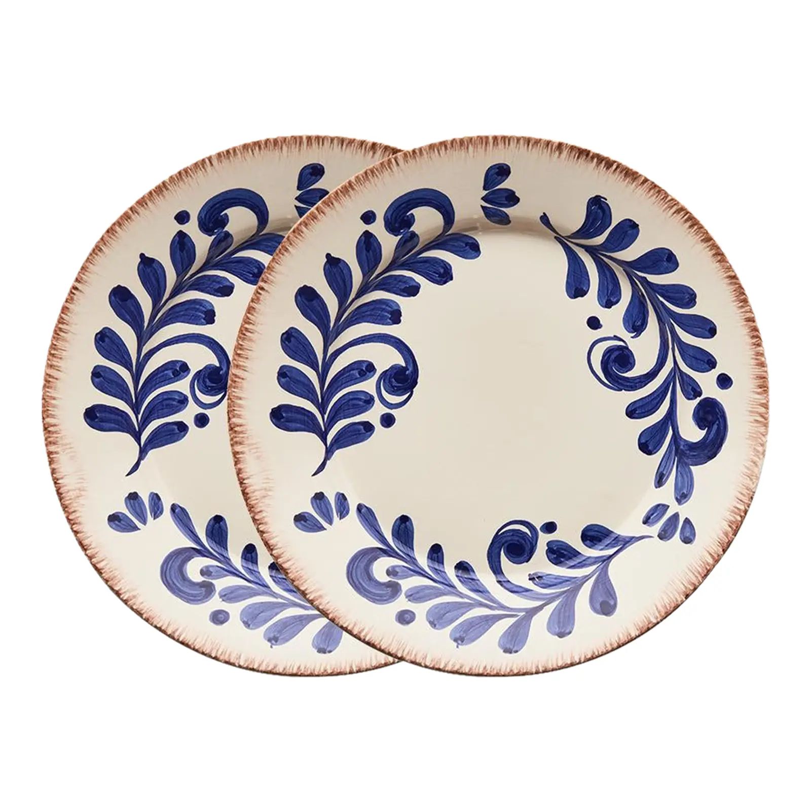 Casa Nuno Blue and White Dinner Plates, Scroll Design, Set of 2 | Chairish