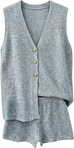 SOLY HUX Women's 2 Piece Outfits Knit Vest and Shorts Casual Summer Set | Button Down, V Neck, Tw... | Amazon (US)