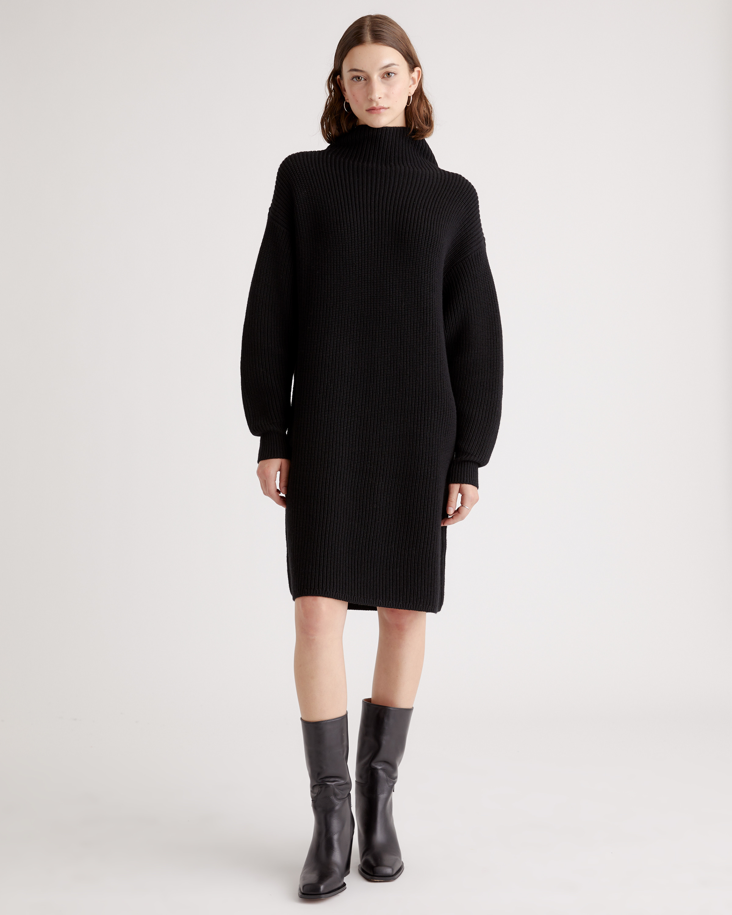 Quince | Women's Australian Merino Wool Relaxed Turtleneck Sweater Dress in Black, Size XS | Quince