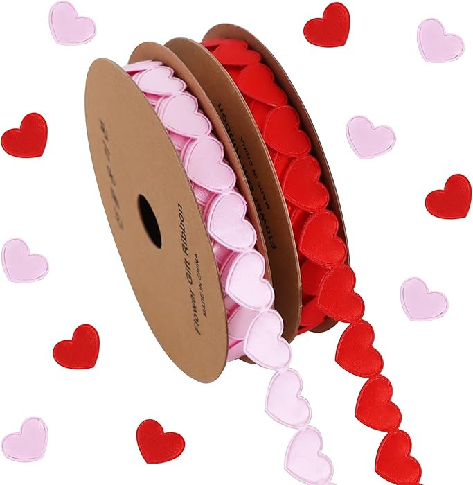 TONIFUL 2 Rolls Red and Pink Heart Ribbon, 5/8 Inch Love Ribbon for Valentine's Day, Birthday, Ch... | Amazon (US)