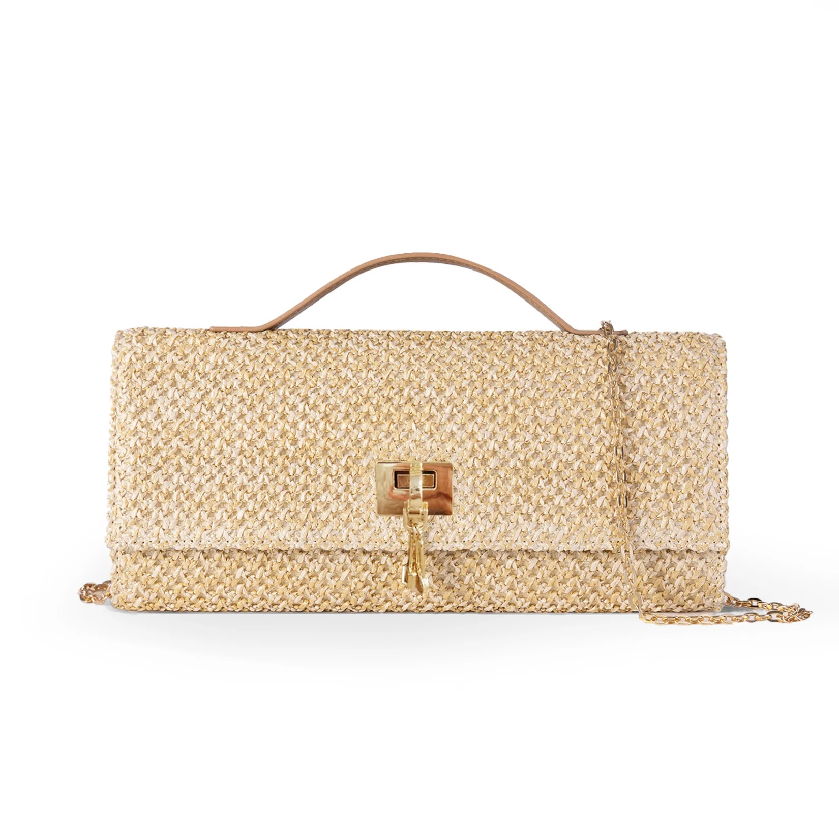 EcoSummer Women’s Straw Woven Crossbody Bag with Metal Chain Strap, Small Handbag Clutch Purse ... | Walmart (US)