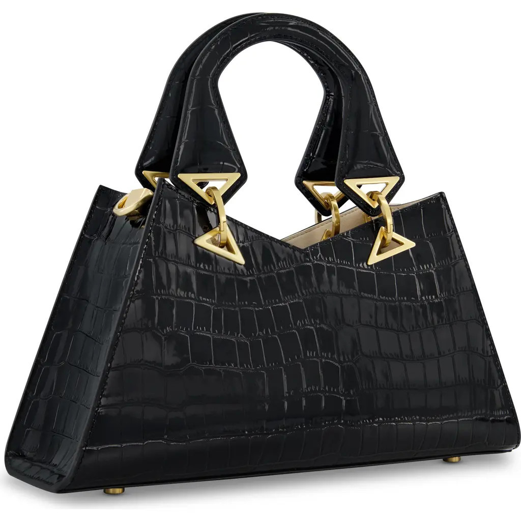 Mac Duggal Gold Plated Hardware Crocodile Embossed Leather Handbag in Black at Nordstrom | Nordstrom