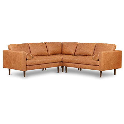 Poly & BARK Napa 98” Leather Corner Sectional Sofa – Full-Grain Italian-Tanned Aniline Leather, Feather-Down Comfort, Solid Wood Frame – Cognac Tan | Amazon (US)