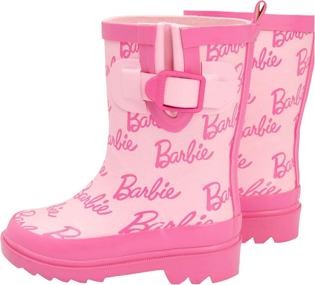 Barbie Wellies For Girls | Kids Pink Glitter Doll Logo All Over Print Rain Wellington Boots | Wat... | Amazon (US)