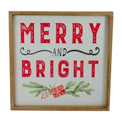 Northlight 16" Wooden Framed "Merry And Bright" Metal Christmas Sign Wall Decor | Target