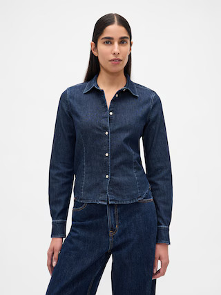 Denim Fitted Crop Shirt | Gap (US)