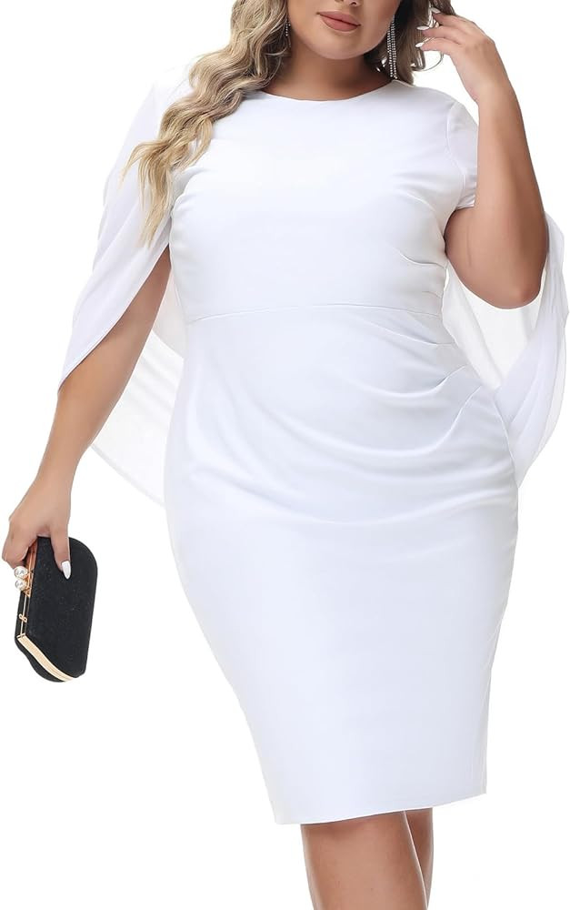 Hanna Nikole Plus Size Women Chiffon Cape Dresses Ruffle Style Midi Bodycon Cocktail Dress | Amazon (US)