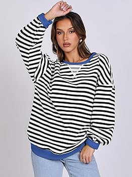 ANRABESS Women Striped Sweatshirts Oversized Crewneck Long Sleeve Shirts Y2K Pullover Top 2025 Fa... | Amazon (US)