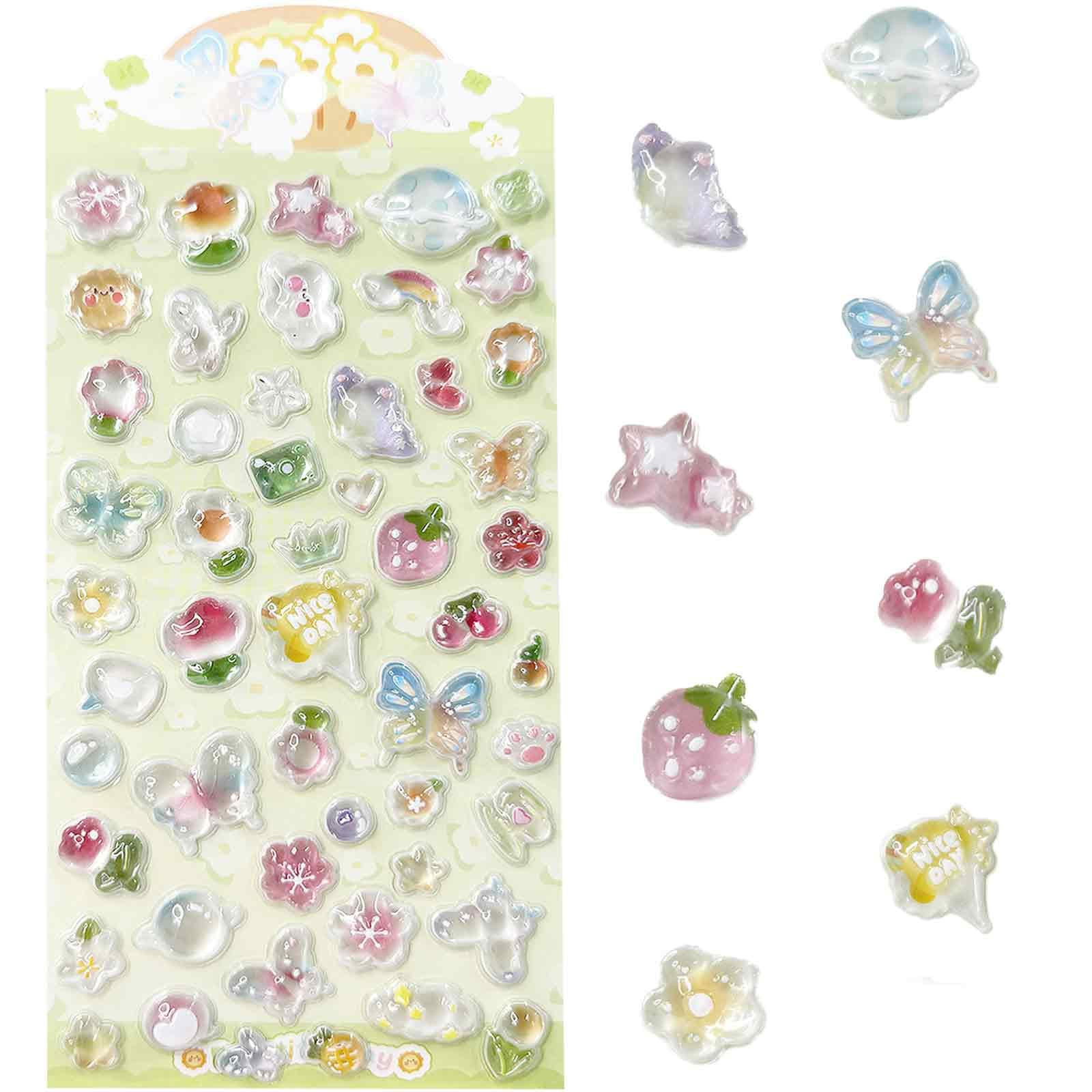 3D Cute Stickers Cartoon Butterfly Flowers Green Fruit Puff Stickers Kawaii Mini Puffy 3D Reusabl... | Amazon (US)