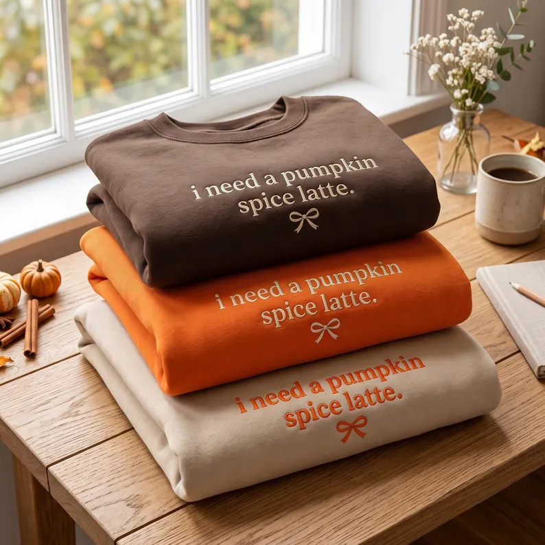 Embroidered Pumpkin Spice Lover Sweatshirt, Fall Latte Gift | Etsy (Global)