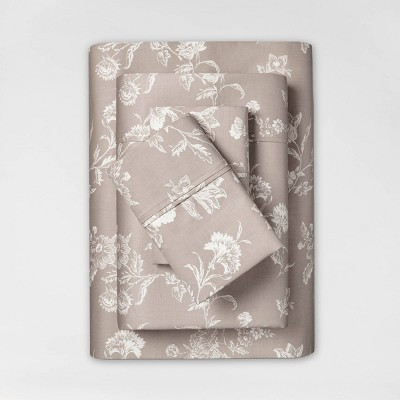 Queen Printed Performance 400 Thread Count Sheet Set Khaki Floral - Threshold™: Cotton Sateen, OEKO-TEX Certified, 4-Piece Set | Target