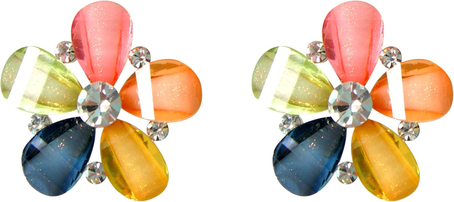 Navachi 18k Gold Plated White Crystal Acetate Blooming Flowers Leverback Earrings | Amazon (US)