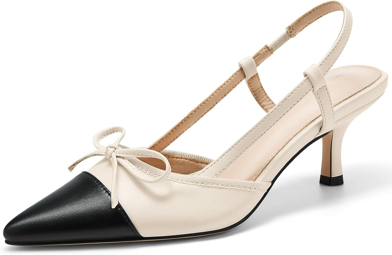 Coutgo Women‘s Bow Tie Slingback Pumps Pointed Toe Kitten Low Heel Patchwork Dress Heeled Sanda... | Amazon (US)
