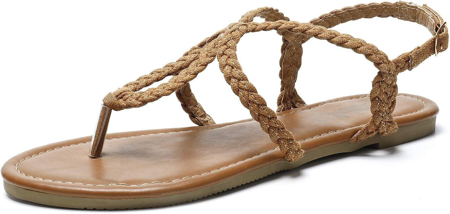 SANDALUP Summer Gladiator Flat Canvas Braided Sandals for Women | Amazon (US)