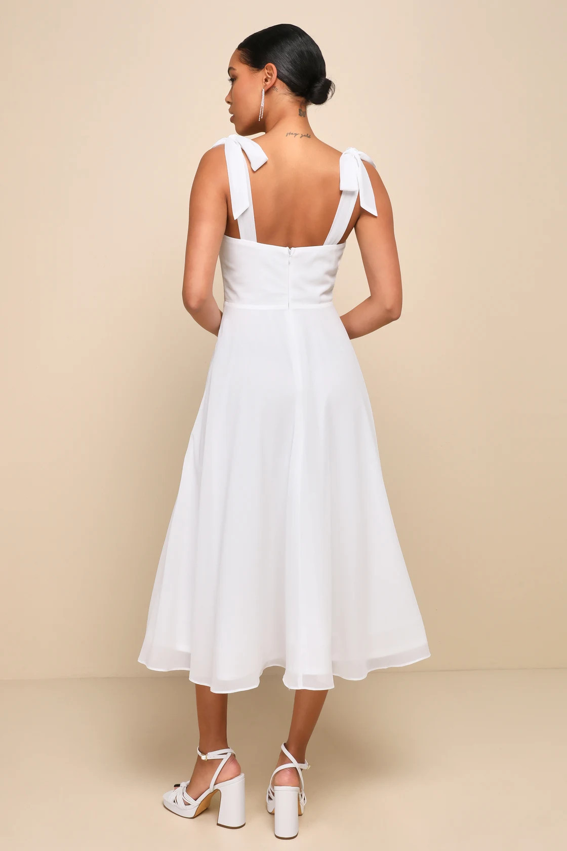 Sophisticated Charisma White Tie-Strap A-Line Midi Dress | Lulus