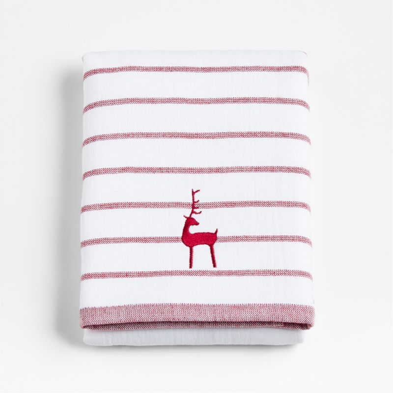 Organic Cotton Luminous Red Reindeer Embroidered Guest Towel + Reviews | Crate & Barrel | Crate & Barrel