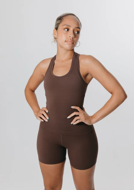 SKINLUXE BUILT-IN SUPPORT RACERBACK VEST - BROWN | TALA (UK)