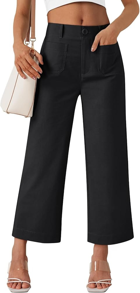LILLUSORY Womens Linen Pants Lightweight Wide Leg Cropped Pants | Amazon (US)