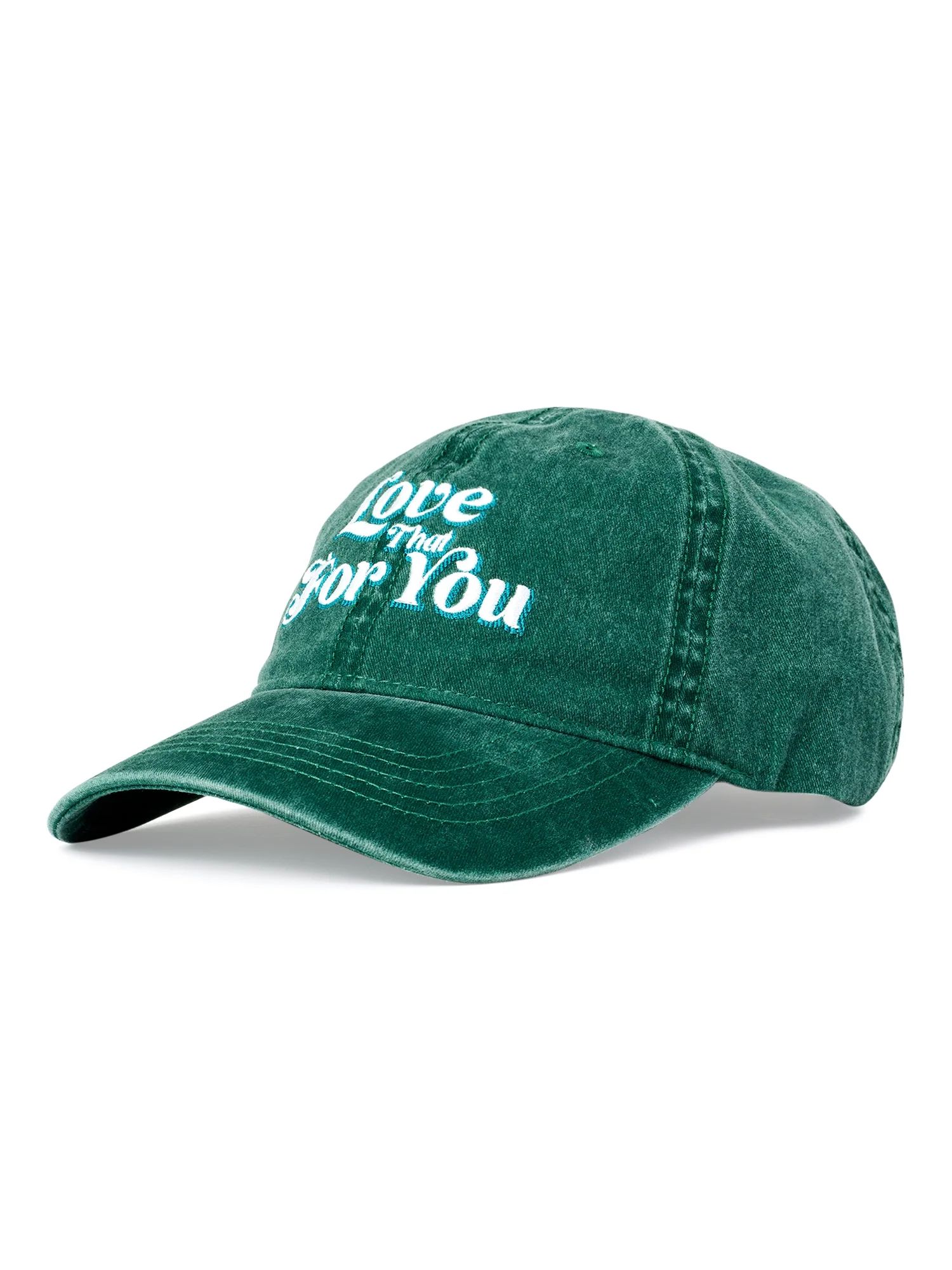 Time and Tru Women's Green Embroidered Love that for You Washed Cotton Twill Baseball Hat Blossom | Walmart (US)