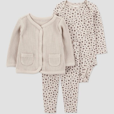 Carter's Just One You® Baby Girls' 3pc Thermal Cheetah Printed Jacket & Pants Set - Tan | Target