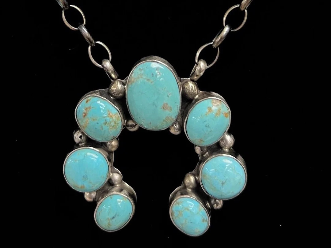 A L, Turquoise Multi-stone Naja Necklace in Sterling Silver With Silver Ball Details, 16 Inches -... | Etsy (US)