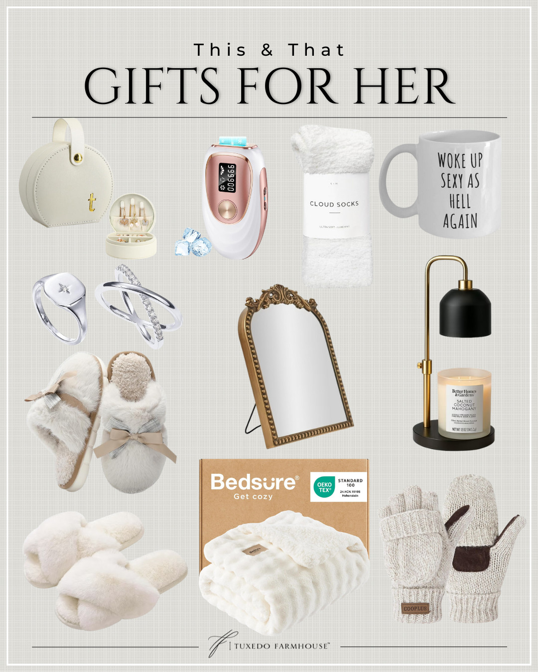 This & That - Gifts for Her

Fantastic gift ideas for the ladies in your life!

Seasonal, cozy, cute, holiday, christmas, gifts, socks, gloves, cosmetics, mirrors, candles 

 #LTKGiftGuide #LTKHoliday #LTKSeasonal