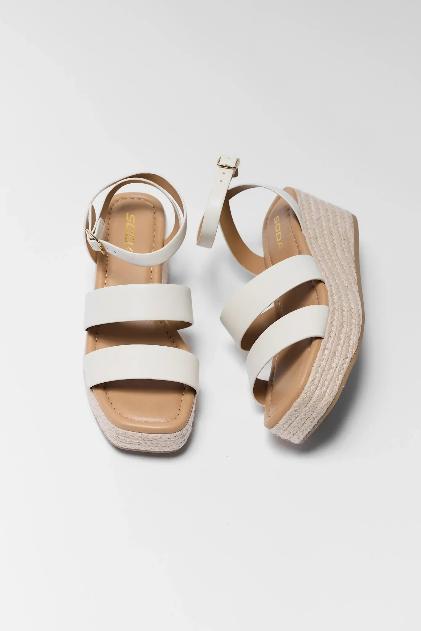 Bella White Braided Wedges | Avara