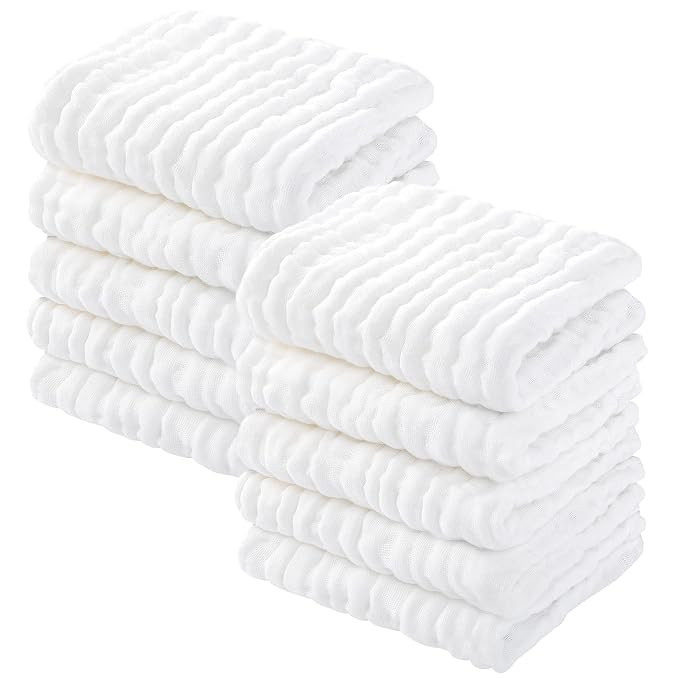 Yoofoss Muslin Baby Washcloths 100% Organic Cotton Face Towels 10 Pack Wash Cloths for Baby 12x12... | Amazon (US)