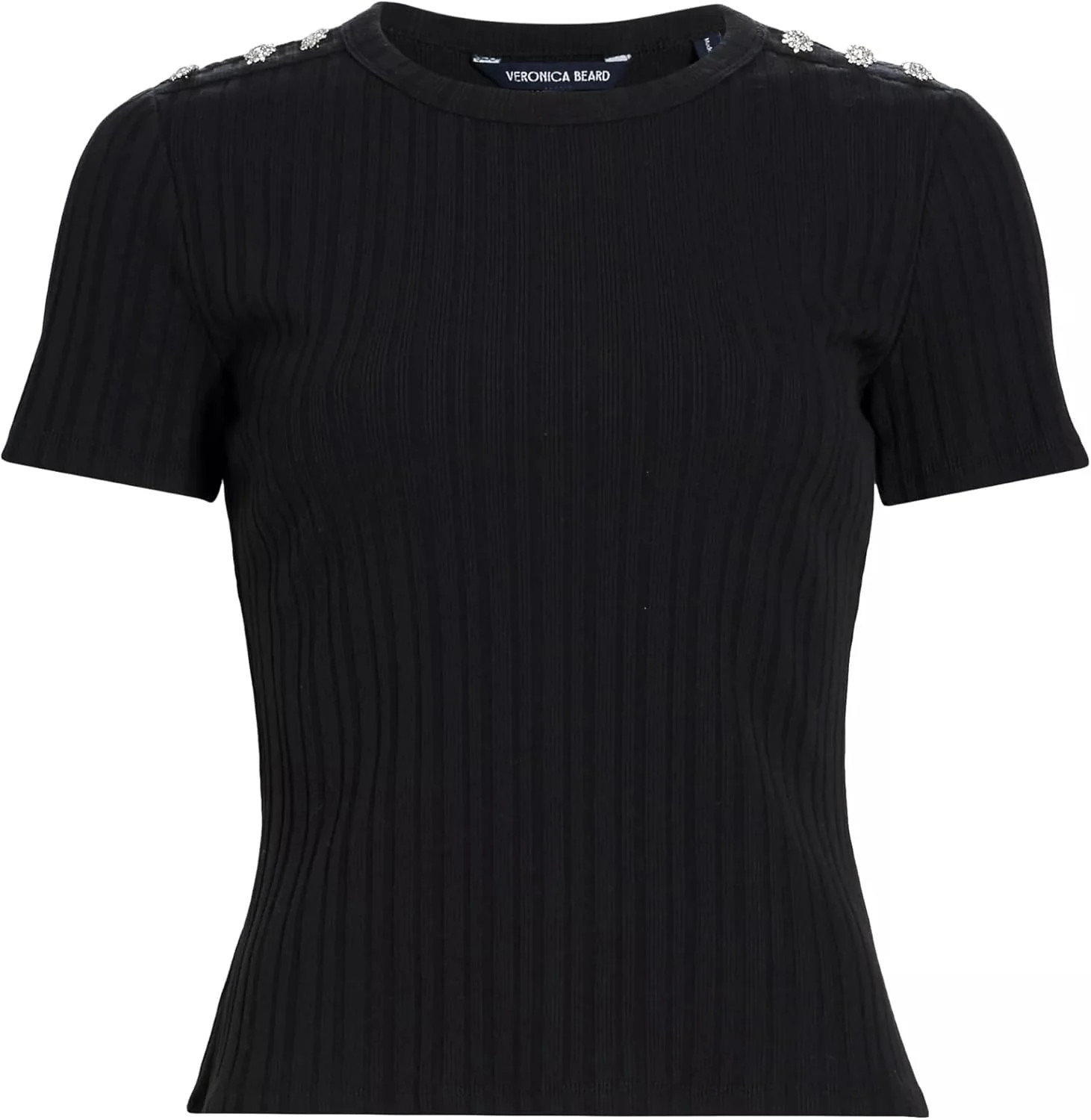 Veronica Beard Women's Draya Rhinestone Button Tee, Black | Shop Simon
