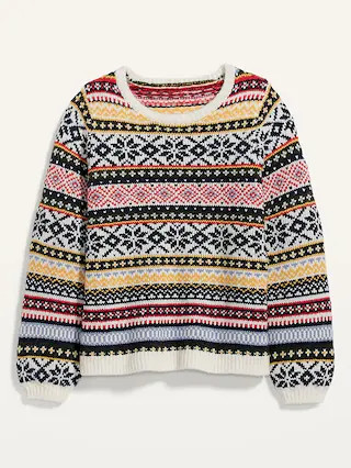 Cozy Fair Isle Blouson-Sleeve Sweater for Women | Old Navy (US)