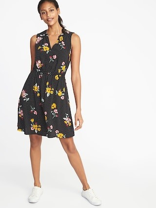 Waist-Defined Sleeveless V-Neck Dress for Women | Old Navy US