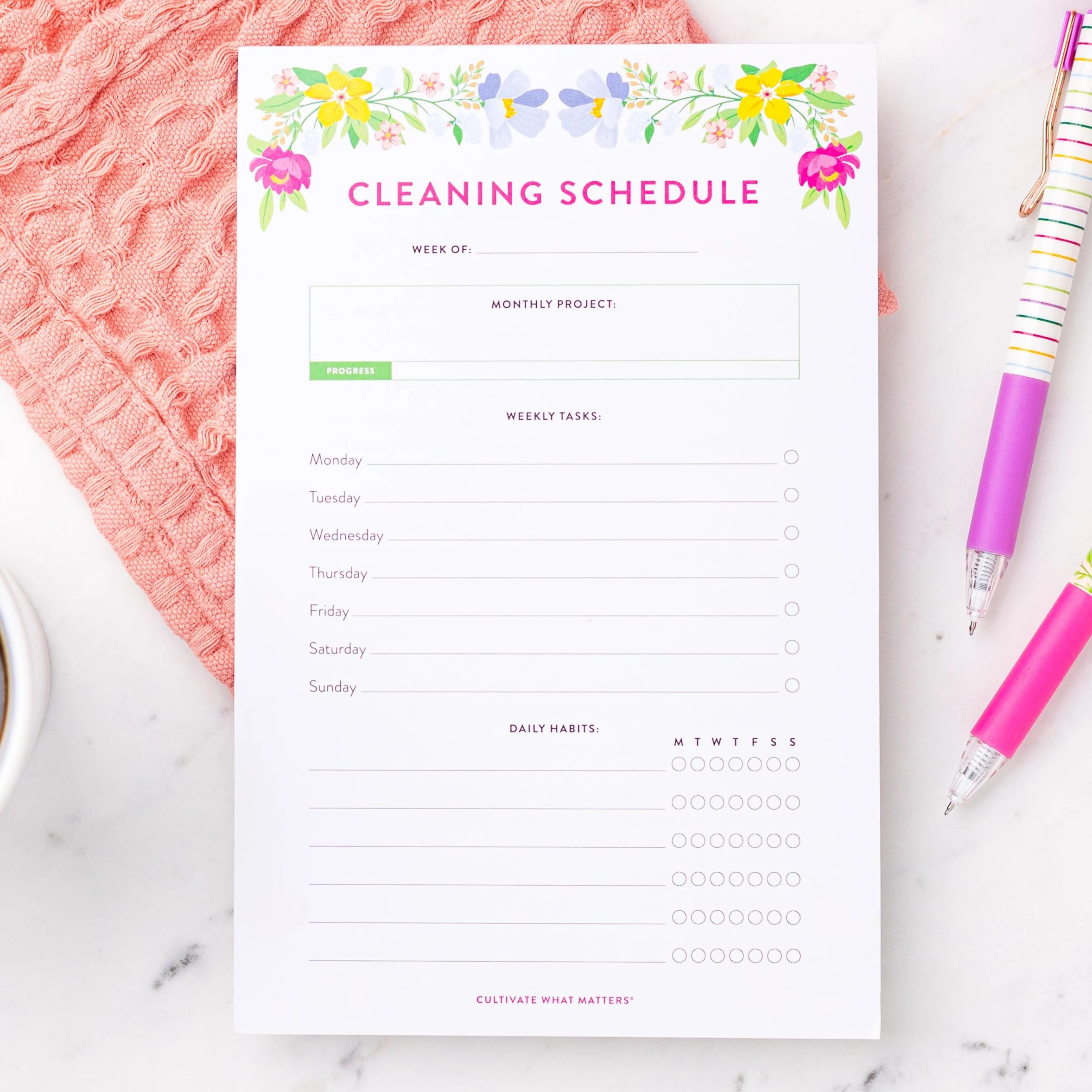 Cleaning Schedule Notepad | Cultivate What Matters