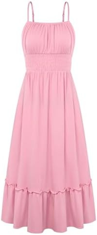 GRACE KARIN Women's Summer Maxi Dress 2026,Smocked Ruched Bust Sundress with Adjustable Straps & ... | Amazon (US)