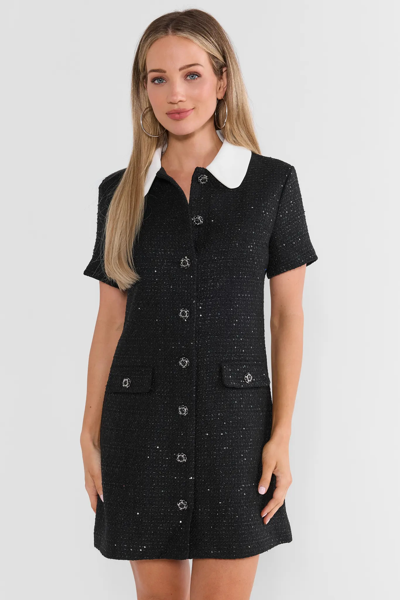 Black Contrast Collar Short Dress | Avara