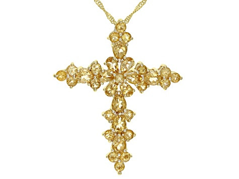 Yellow Citrine 18K Yellow Gold Over Silver Cross Pendant With Chain 4.49ctw - CJH148 | JTV Jewelry