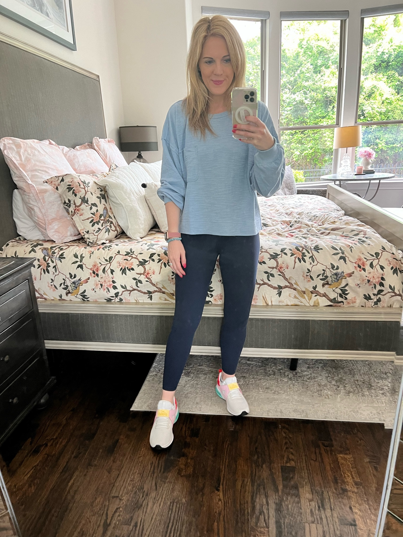 Casual spring look 
Blue color block 
Workout look 
Athleta leggings
Spring workout look
Oversized crew neck aerie 


#LTKsalealert #LTKSeasonal #LTKfindsunder50