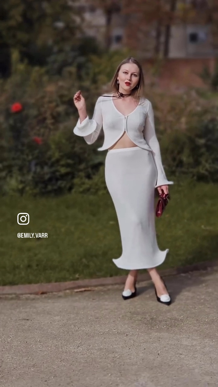 my elegant outfit for Chanel SS25 streetstyle during Paris Fashion Week that caught lot of attention by fashion photographers! Felt so feminine & sexy in this white skirt suit with a touch of red accessories & burgundy bag💋🤍🌹

Meshki set: wearing size XS as both the knit top & midi skirt are stretchy enough.

#LTKTravel #LTKWedding #LTKSeasonal