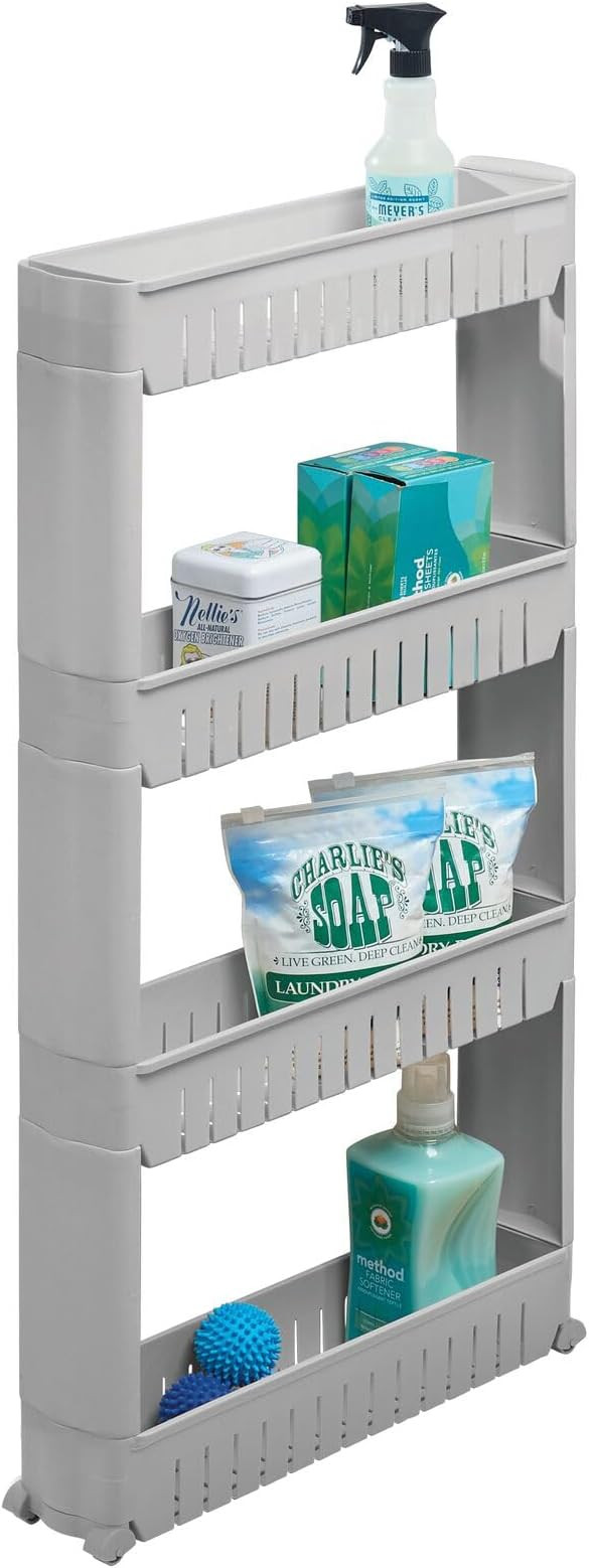 mDesign Portable Slim Plastic Rolling Laundry Utility Cart, Storage Organizer Trolley - Easy-Glid... | Amazon (US)