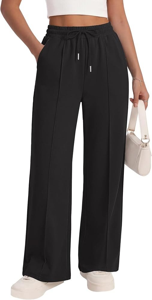 LOMON Womens Wide Leg Sweatpants Drawstring Elastic Waist Pants Baggy Sweat Pants Teen Girl Jogge... | Amazon (US)
