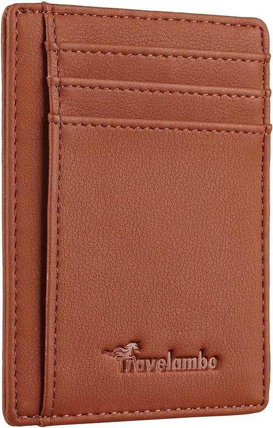 Travelambo Front Pocket Minimalist Leather Slim Wallet RFID Blocking Medium Size | Amazon (US)