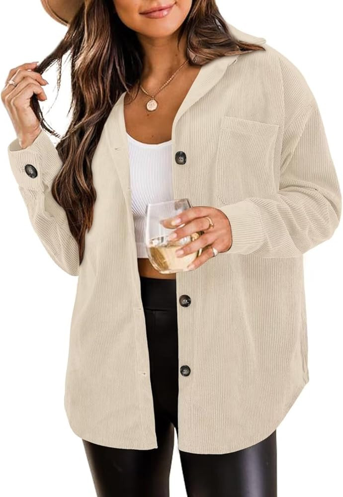 ZOLUCKY Womens Casual Plus Size Shacket Jacket Long Sleeve Button Down Shirts Blouses Tops | Amazon (US)