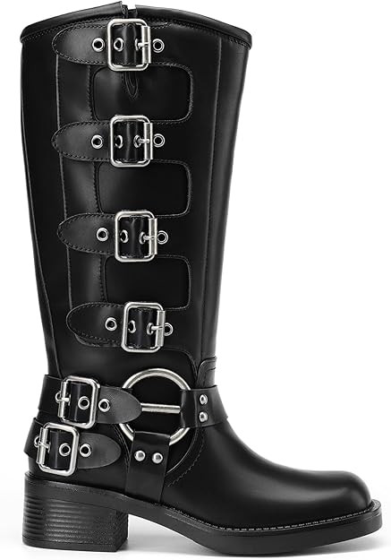 DREAM PAIRS Women's Knee High Riding Boots Slip On Motorcycle Boots Square Toe Chunky Heel Fashio... | Amazon (US)