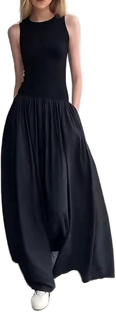 Women's Summer Casual Sleeveless Maxi Dress Crew Neck Tank Top Loose Long Formal Dress with Pocke... | Amazon (US)