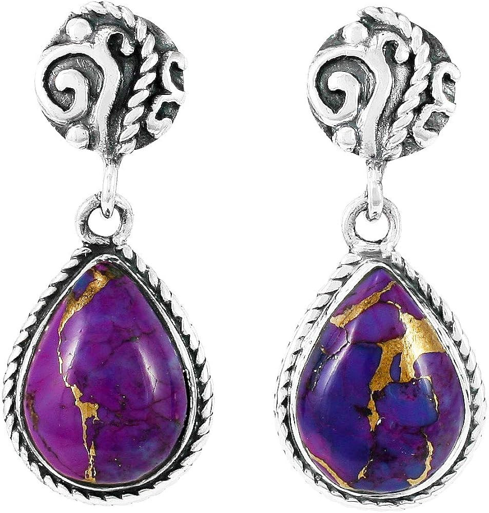 Turquoise Earrings 925 Sterling Silver & Genuine Turquoise (Choose Color) | Amazon (US)
