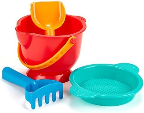 Hape Beach Basics Sand Toy Set Including Bucket Sifter, Rake, and Shovel Toys, Multicolor , Bold | Amazon (US)